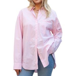 SANCTUARY Button Down Blouse Pink Stripe XS NWT Cotton Oversize